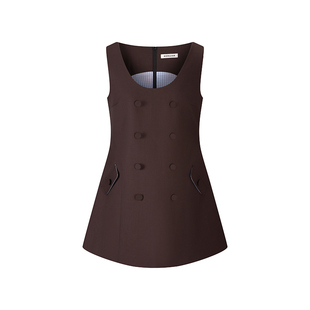 【杨超越同款】HERLIAN 2025年秋季新品女士双排扣廓形无袖连衣裙