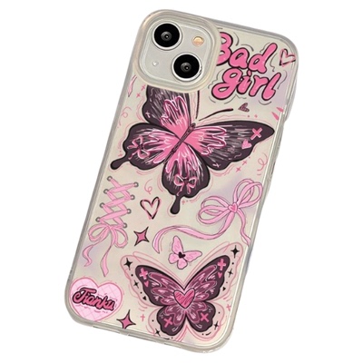 Purple butterfly pink bow matte clear case适用iphone 11 12 13 14 15 16 17 pro max XR XS MAX 7 8 PLUS