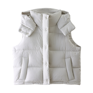 HAMYIHO保暖白鸭绒拒水羽绒马甲羽绒服外套女士冬季保暖连帽上衣