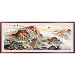 国画山水画客厅挂画手绘真迹泰山日出办公室装饰画靠山图背景墙画