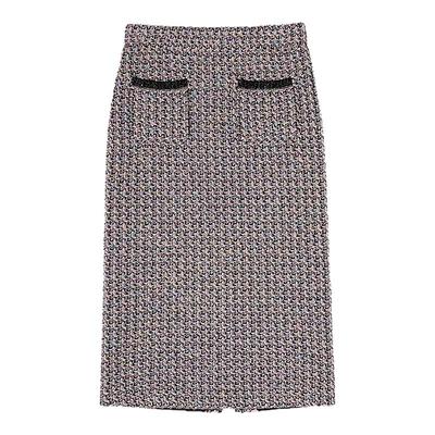 CRUSH Collection2025年早秋新款多彩珠片花呢包臀裙小香风半身裙