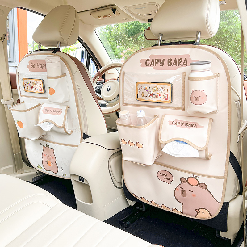 车载收纳挂袋可爱卡皮巴拉多功能汽车座椅后背置物架纸巾盒垃圾桶
