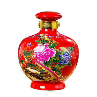 陶瓷酒坛 5斤酒瓶景德镇红色黄白酒酒坛子密封酒具家用酒瓶带盒