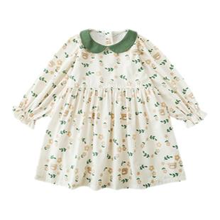 幼悠 女童可爱娃娃领连衣裙时尚A字型宝宝春秋宽松森系田园风裙子