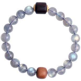 心斋堂【蓝冰】天然彩光月光石手链女老山檀沉香木手串民族风礼物
