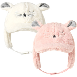 伊米伦儿童帽子冬季保暖护耳鸭舌帽可爱男童女孩棒球帽内里加棉布