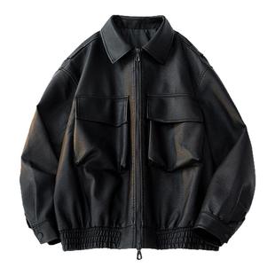 it FIVE CM美式潮牌皮衣工装PU皮夹克男款机车服宽松休闲男士外套