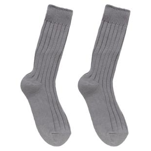 MARIAN韩国进口现货纯色双针长筒棉袜ins风坑条纹针织堆堆袜秋冬