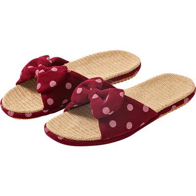 2双装居家防臭静音软底亚麻拖鞋