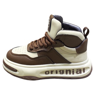 行路者男秋冬新款2025皮面加绒保暖高帮厚底增高板鞋复古休闲棉鞋