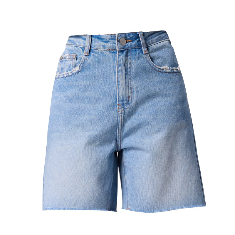牛仔短裤女外穿夏季薄款2025新款百搭小个子设计感毛边五分裤女士