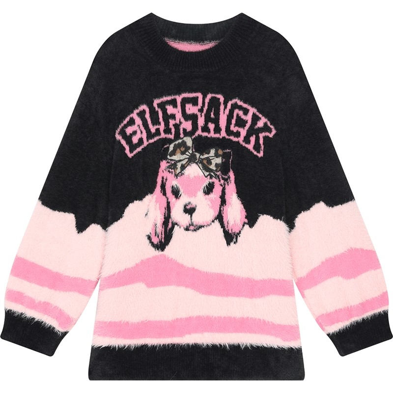 妖精的口袋毛绒绒小狗粉色厚毛衣女2025年冬季新款仿貂毛圣诞穿搭