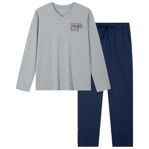 SCHIESSER舒雅男士40S纯棉双面布印花圆领睡衣家居服套装21669H
