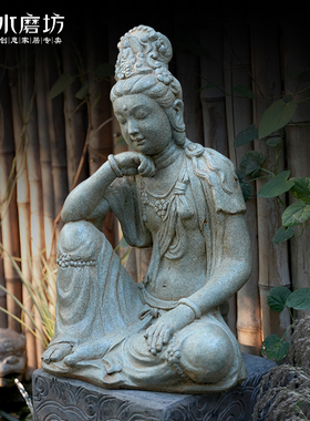 水磨坊中式庭院水月观音佛像造景布置办公室客厅玄关禅意装饰摆件