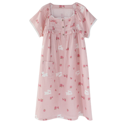 富朵哺乳睡裙夏季薄款产后纯棉纱布孕妇睡裙哺乳裙子产妇待产裙