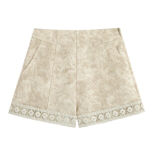 鹭原创【冷瓷】复古提花短裤女秋外穿法式镂空花边a字休闲裤青一