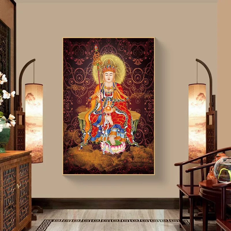 南无大愿地藏王菩萨画像挂画家用佛龛佛堂结缘供奉佛像装饰画带框