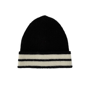 MONA张绮贤同款帽子女显脸小秋冬保暖毛线针织帽黑白条纹包头冷帽