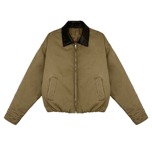 weave 工装主义 浅咖色重工拼皮水洗秋冬厚实保暖棉服夹克外套