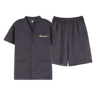 情侣睡衣夏款纯棉短袖甜美可爱女士卡通男士可外穿薄款开衫家居服