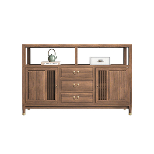 新中式餐边柜老榆木实木胡桃色现代简约茶水边柜靠墙玄关柜展示柜