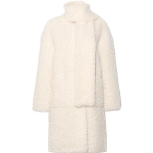 DPLAY冬季新款休闲白色单排扣简约百搭中长款仿皮草外套女