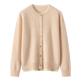 秋冬季山羊绒衫女新款连帽假两件针织开衫圆领外套宽松帽衫毛衣