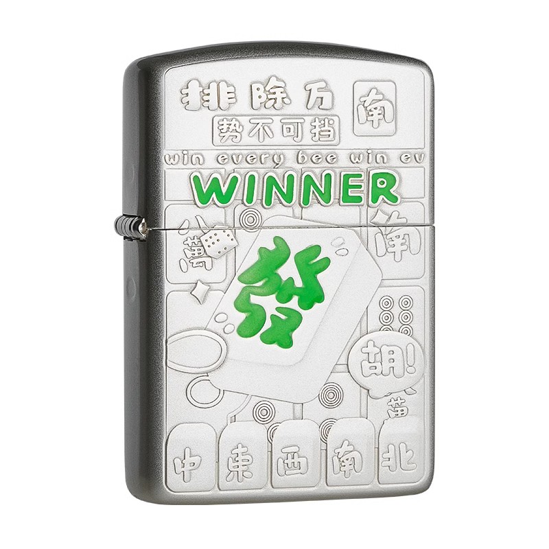 zippo夜光麻将雀神发财打火机