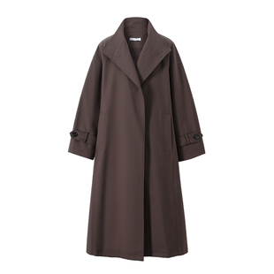 SINGLE MOMENT 25AW秋季双面缎纹A字廓形半立领长款风衣外套女