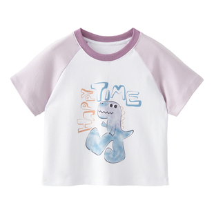 柚质儿童短袖t恤夏季纯棉恐龙男童女童上衣男宝女宝透气薄款衣服