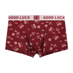 红色内裤男士2025新款纯棉运动男生短裤马年本命年男款平角四角裤