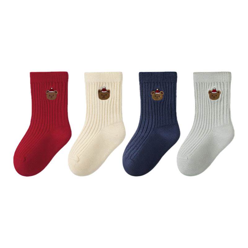 尼多熊宝宝袜子秋冬棉袜刺绣男女童婴儿中筒袜无骨不勒儿童袜春秋