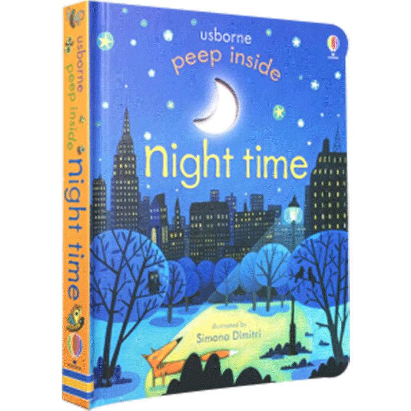 送音频Usborne原版英文正版Peep Inside Night Time 偷偷看里面系列夜晚 英文版翻翻书尤斯伯恩图书英语启蒙绘本洞洞书纸板书2-6岁