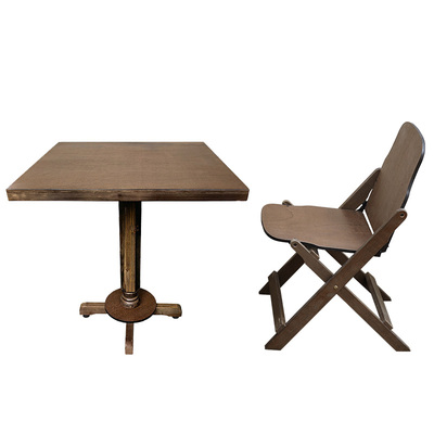 双予复古圆方形实木贴皮做旧餐桌