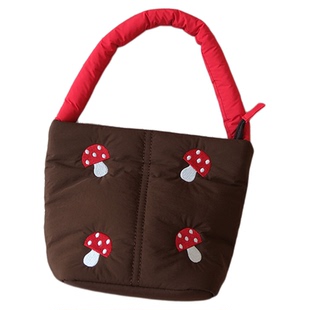 梵花不语韩版可爱刺绣便携外出小拎包撞色百搭休闲手提包女水桶包