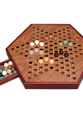 御圣跳棋玻璃珠弹珠跳跳棋大号木质跳棋盘亲子益智儿童游戏棋