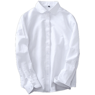学院风长袖纯棉牛津纺白色衬衫女