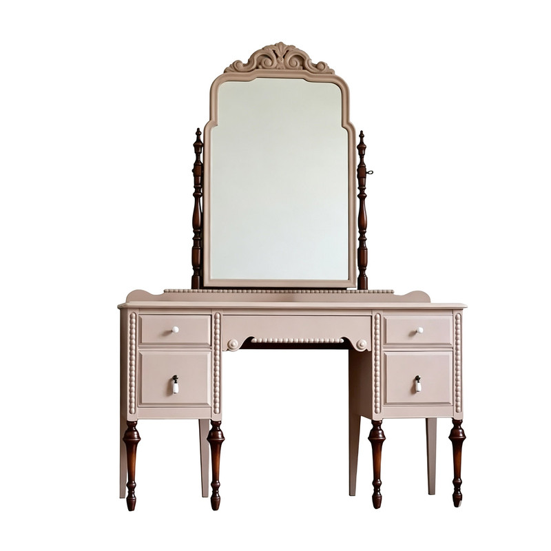 法式复古粉实木梳妆台化妆桌