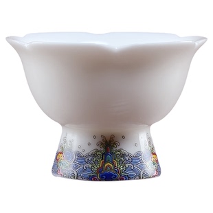 莲花供水杯高脚水杯小茶杯佛前供佛陶瓷观音佛堂用品供圣水净水杯