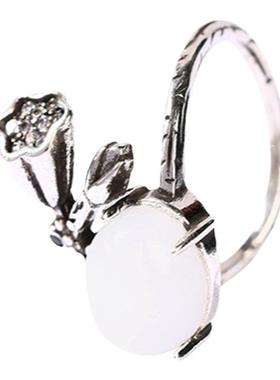 厂家直销国潮复古做旧泰银仿玉石高级感莲蓬戒指女气质指环闺蜜礼