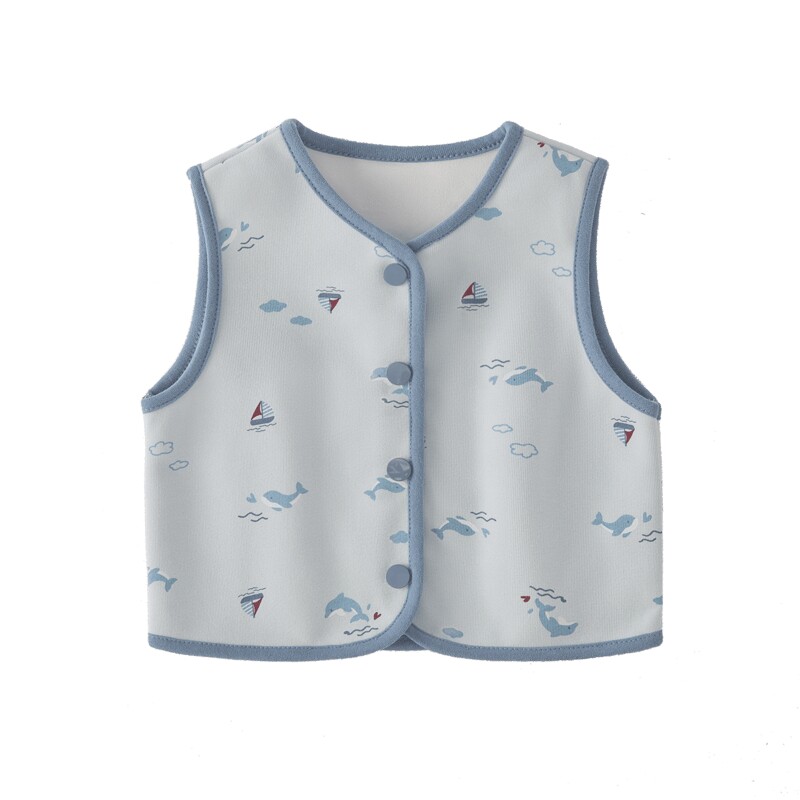 [7A抑菌]女童针织马甲春季新款时髦满印男童坎肩百搭外穿宝宝背心