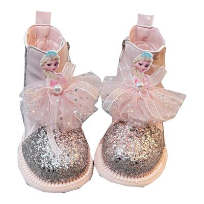 粉色公主女童秋冬卡通洋气马丁靴