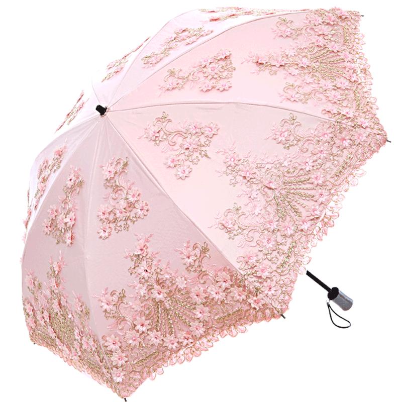好夢遮陽傘防曬防紫外線公主洋傘刺繡雙層晴雨兩用蕾絲太陽傘女