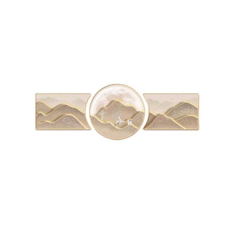 现代轻奢暖金山水三联背景墙挂画