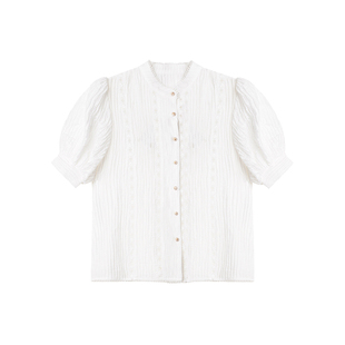 SourceWithU南洋千金 80天丝复古泡泡袖衬衫女短款法式设计感上衣