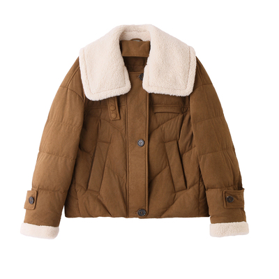 毛绒翻领白鸭绒羽绒服女2025年冬季新款高级感加绒加厚保暖短外套