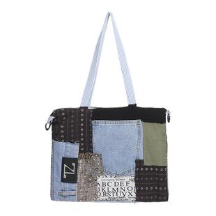 TZ killer Colored彩色多元素拼接包包双肩条纹斜挎包 补丁手提包