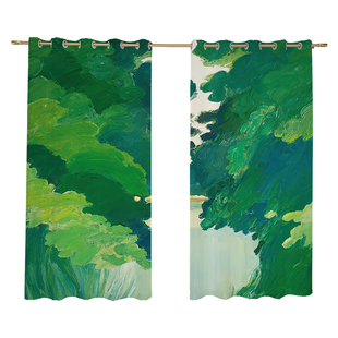 2025新款北欧简约小清新抽象艺术绿植油画卧室客厅书房遮光窗帘