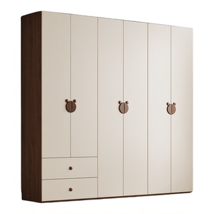 现货全实木奶油风衣柜家用卧室原木拼白色组合衣柜环保储物大衣橱