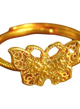 沙金碎冰冰花丝蝴蝶戒指高级感